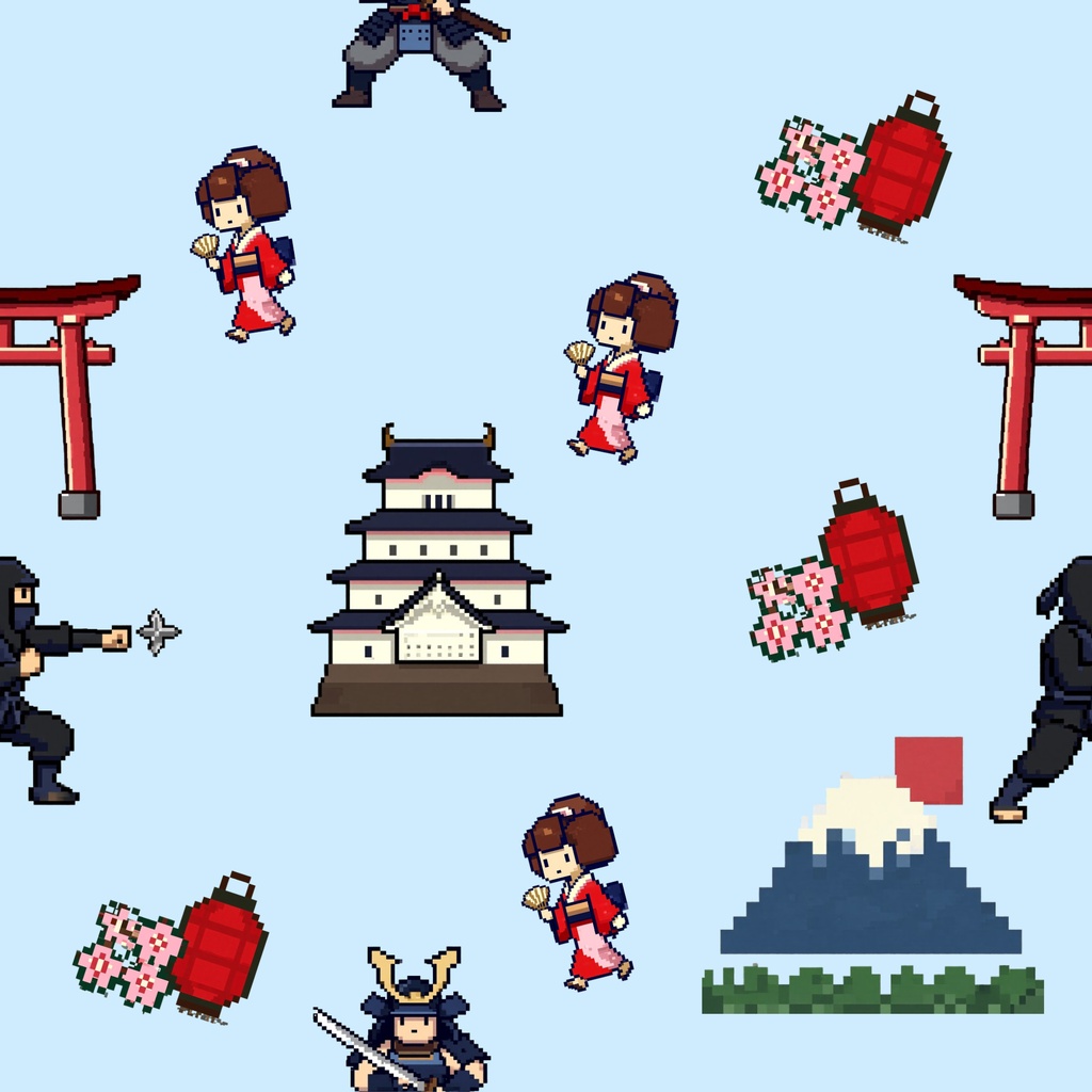 【デジタルペーパー】レトロゲーム風の日本(青背景)