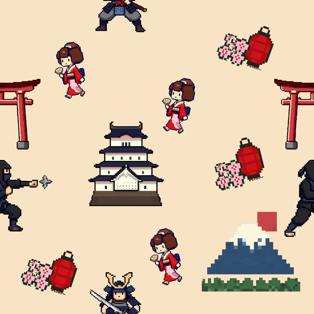 【デジタルペーパー】レトロゲーム風の日本（オレンジ背景）