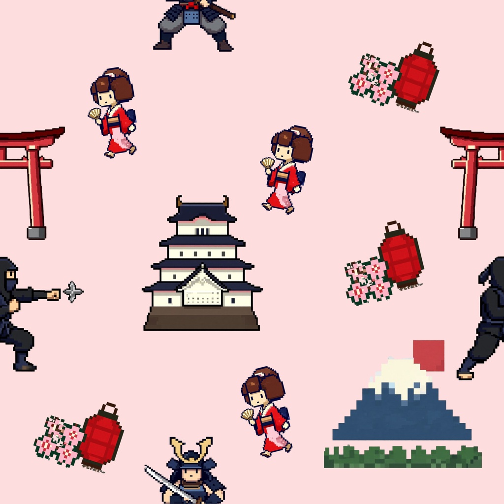 【デジタルペーパー】レトロゲーム風の日本（ピンク背景）