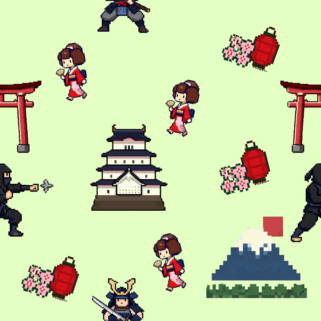 【デジタルペーパー】レトロゲーム風の日本（緑背景）