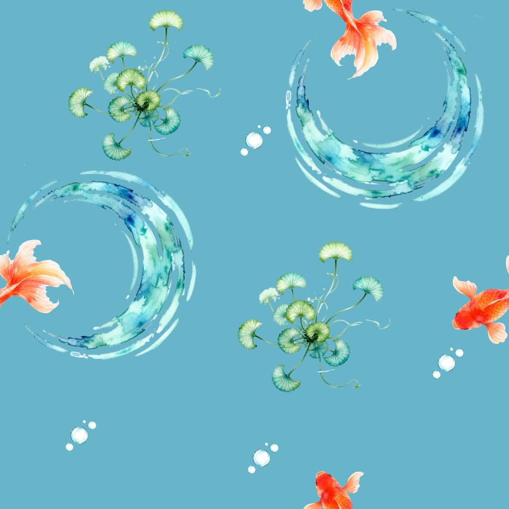 【デジタルペーパー】涼やかに泳ぐ金魚（青背景）