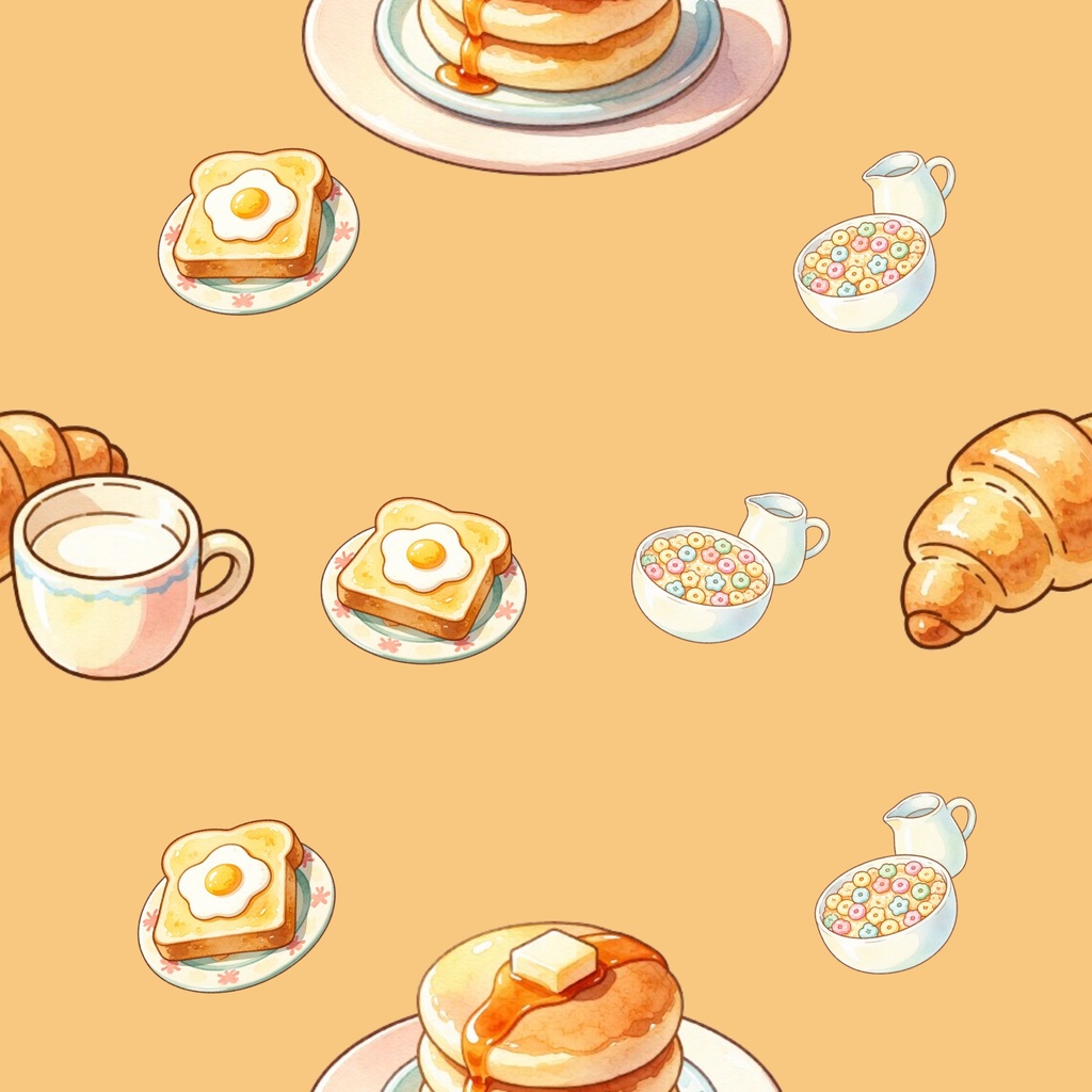 Breakfast Digital Paper | 1 PNG | 2000×2000 px | Commercial Use