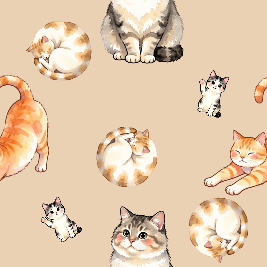 Cute Cats | Watercolor Digital Paper