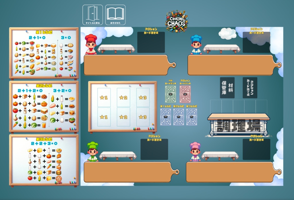 クッキングカオス - 楽しい料理テーマのボードゲーム