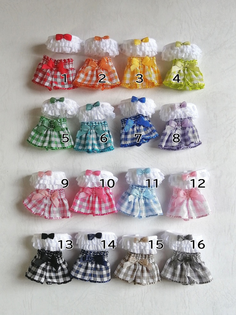 【1/12ドール】 チューブトップ+チェックパンツ【女の子用上下set】