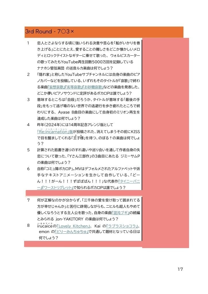 調声杯 公式問題集