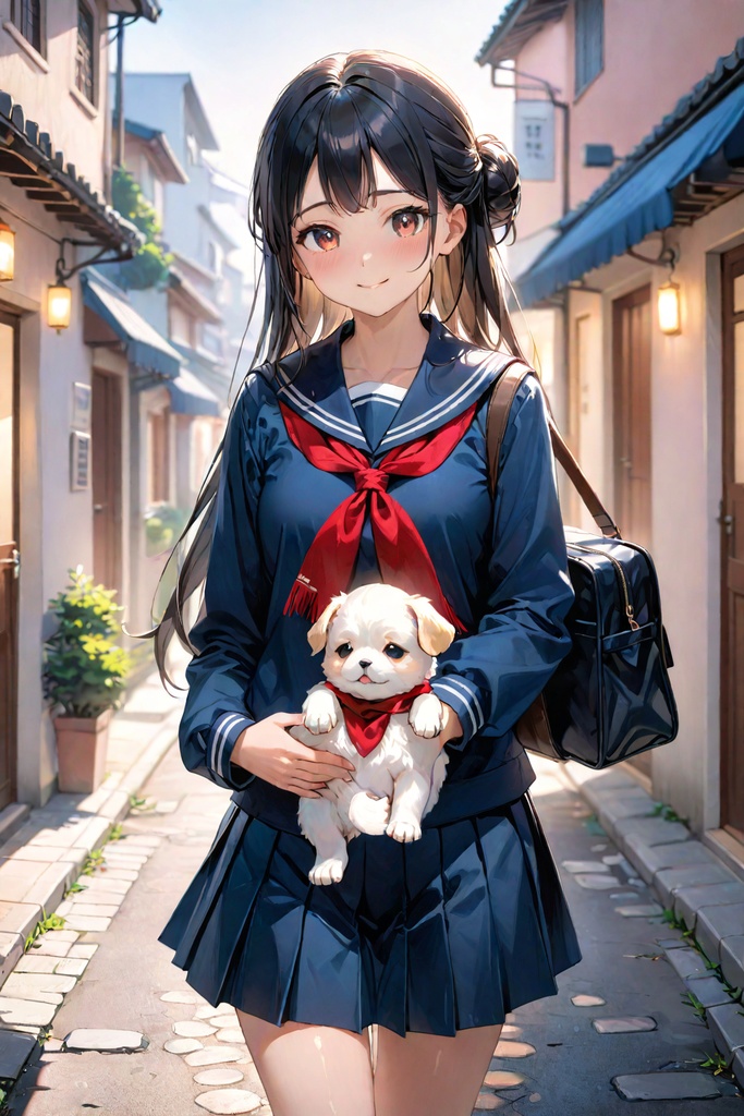 「通学中の照れ屋な彼女｜高画質イラスト5枚セット」