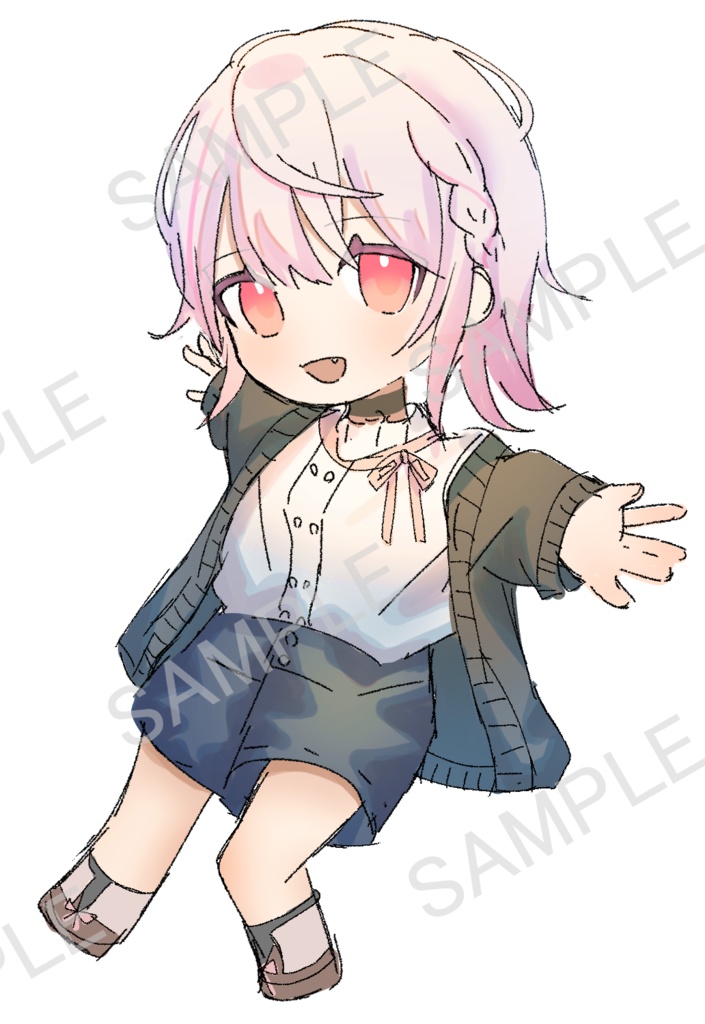 【無料有】立ち絵素材 赤目の猫ちゃん風女の子 SDキャラ付き