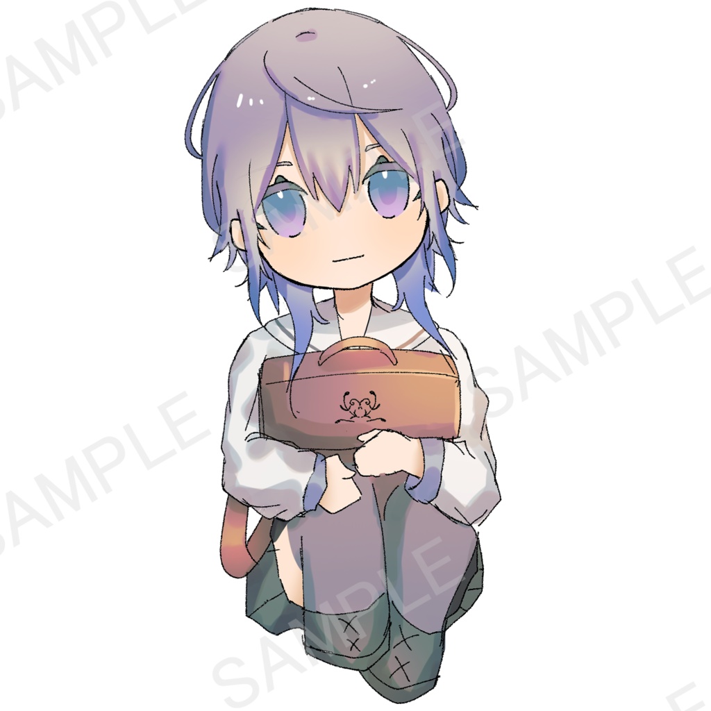 【無料有】立ち絵素材 鞄を背負う青の女の子 SDキャラつき