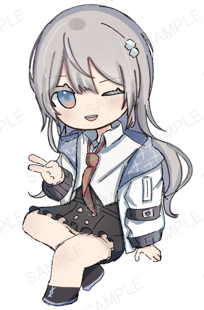 【無料有】立ち絵素材 ギザ歯の女の子(グレー髪)