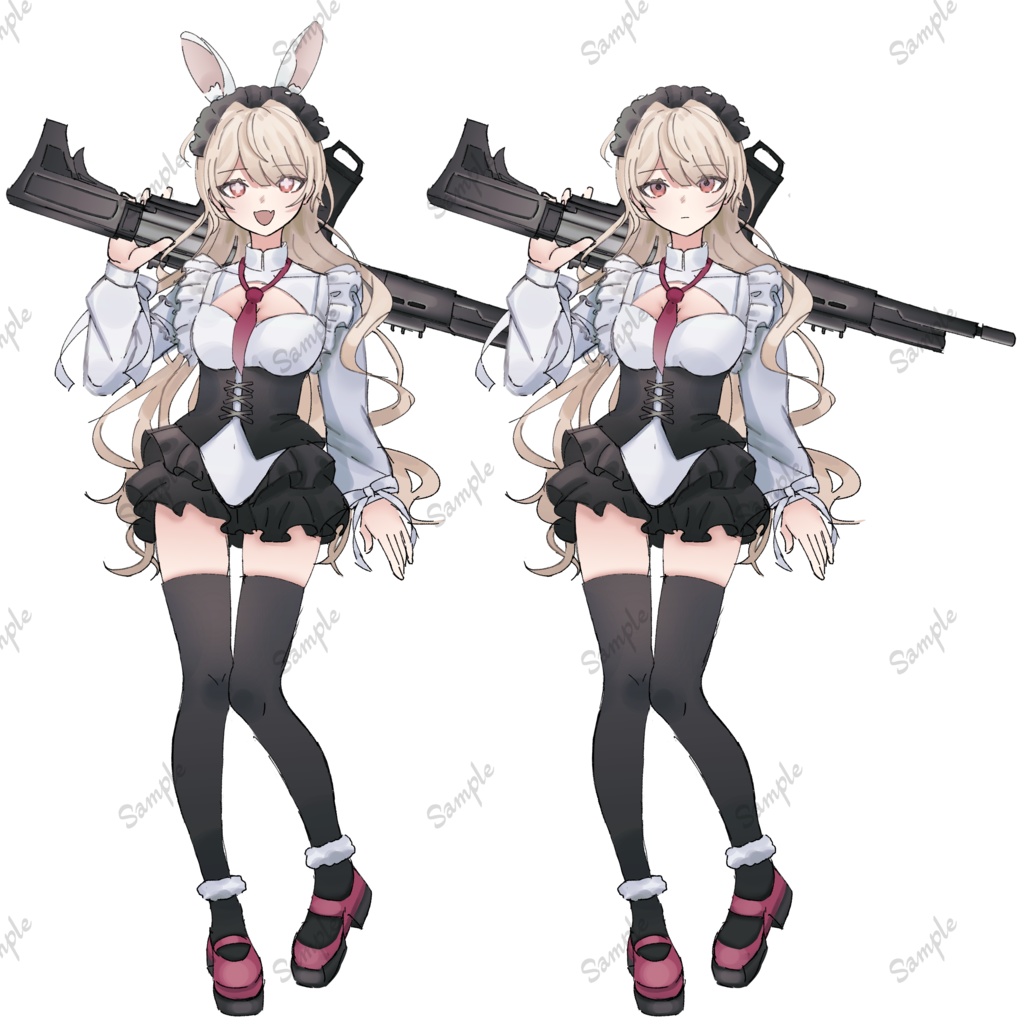 【うさ耳着脱】立ち絵素材 うさ耳のライフルを持った女の子 ケモ差分付き