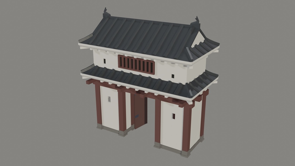 【無料3Dモデル】ローポリ城門(櫓門)