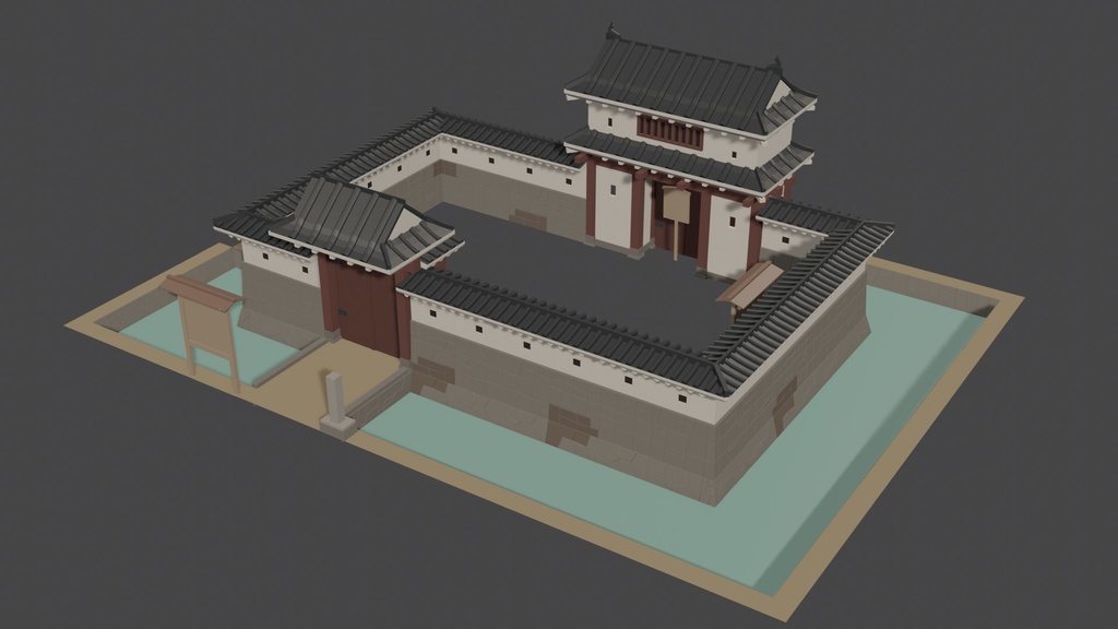 【無料3Dモデル】ローポリ城門アセット