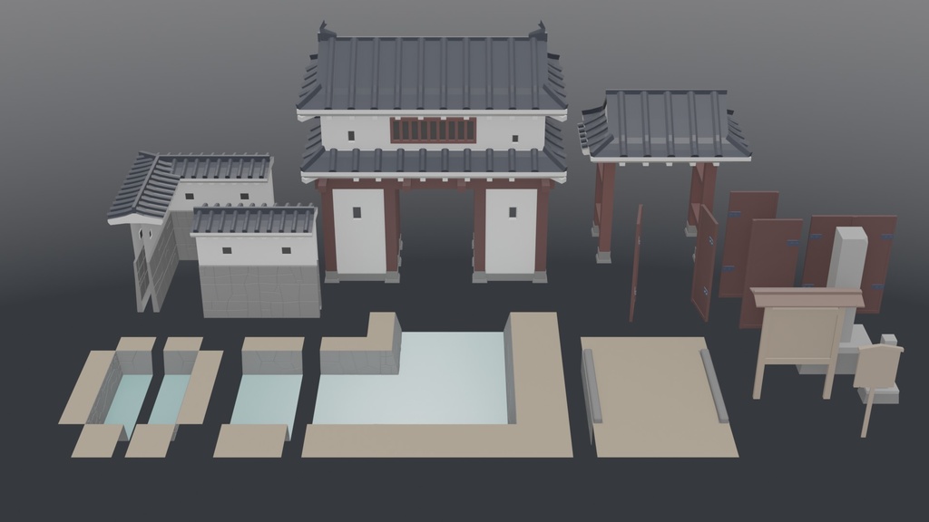 【無料3Dモデル】ローポリ城門アセット