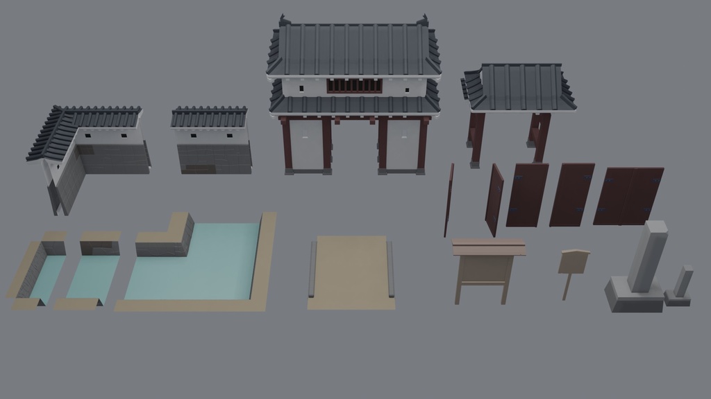【無料3Dモデル】ローポリ城門アセット