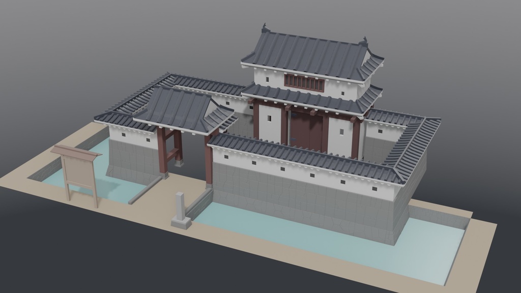 【無料3Dモデル】ローポリ城門アセット