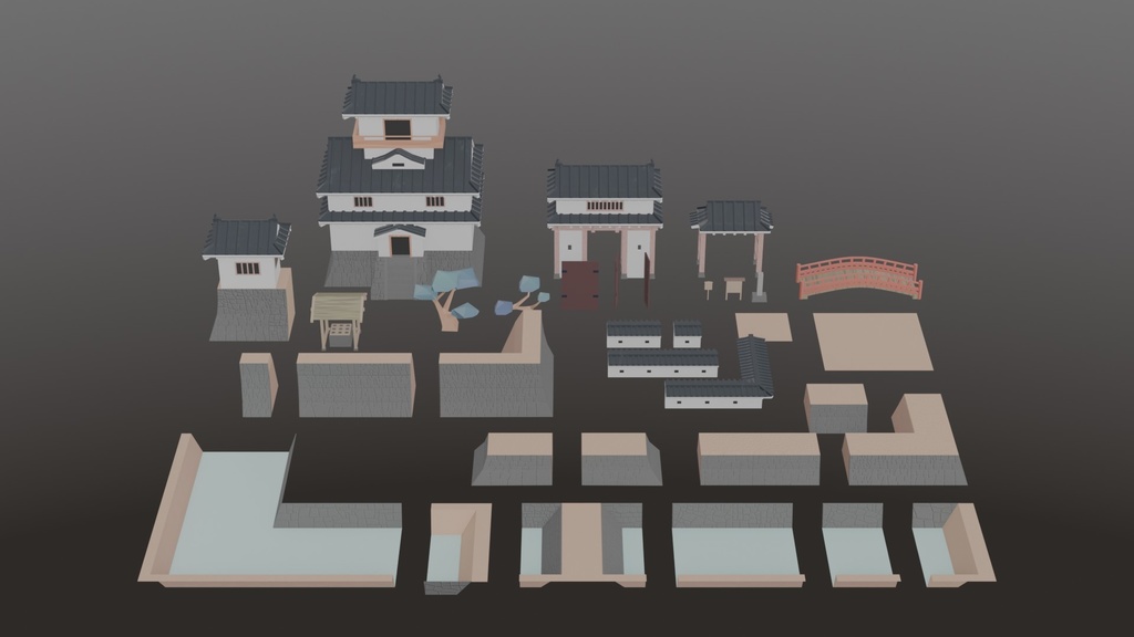 【3Dモデル】ローポリ平城アセットパック