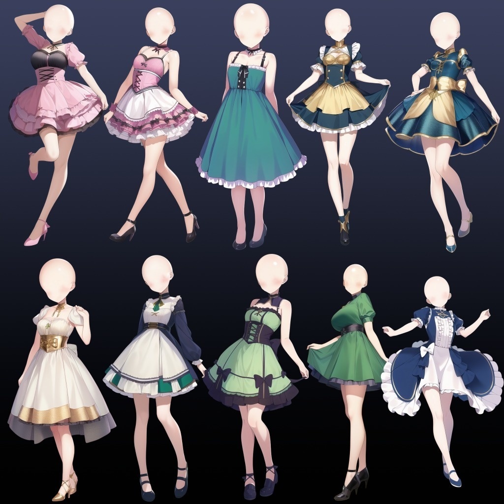 【立ち絵作成用ひな形】女性(ドレス・ペティコート系)