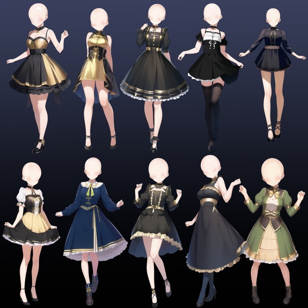 【立ち絵作成用ひな形】女性(ドレス・ペティコート系)