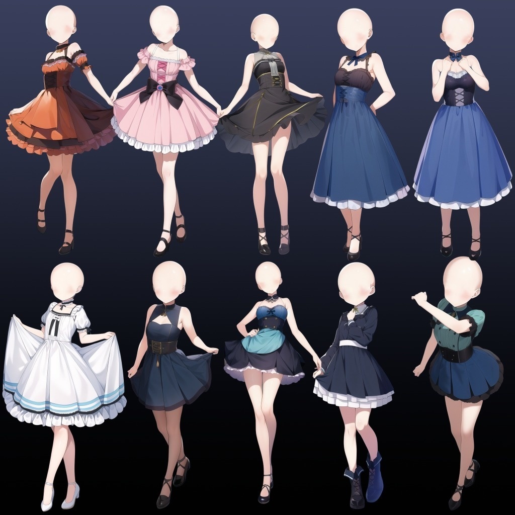 【立ち絵作成用ひな形】女性(ドレス・ペティコート系)