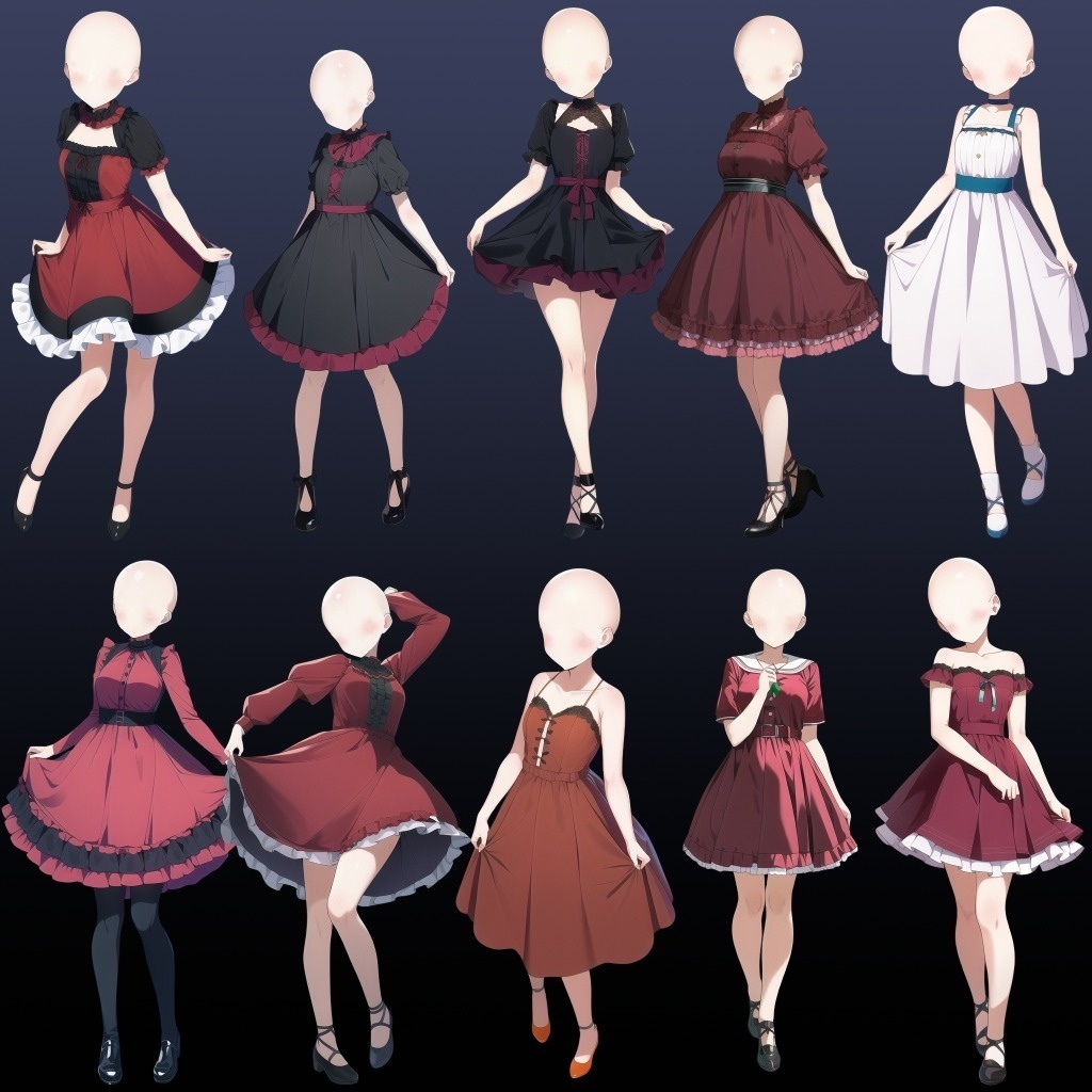 【立ち絵作成用ひな形】女性(ドレス・ペティコート系)