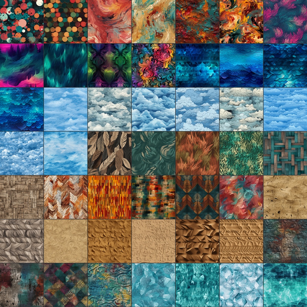 【シームレステクスチャ】500枚(抽象、花火、大理石、水、火、金、紙、煙、電子基板、グラデーション、光、etc...)