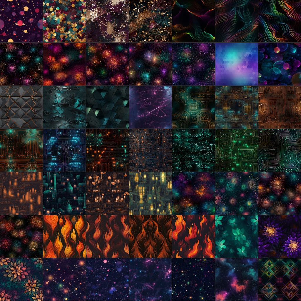 【シームレステクスチャ】500枚(抽象、花火、大理石、水、火、金、紙、煙、電子基板、グラデーション、光、etc...)
