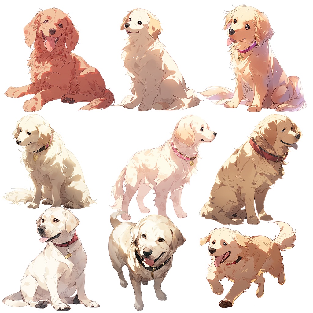 【透過素材】犬100枚(柴犬、ブルドッグ、ゴールデンレトリバー、プードル、ジャーマン・シェパード、シベリアン・ハスキー、ヨークシャーテリア)