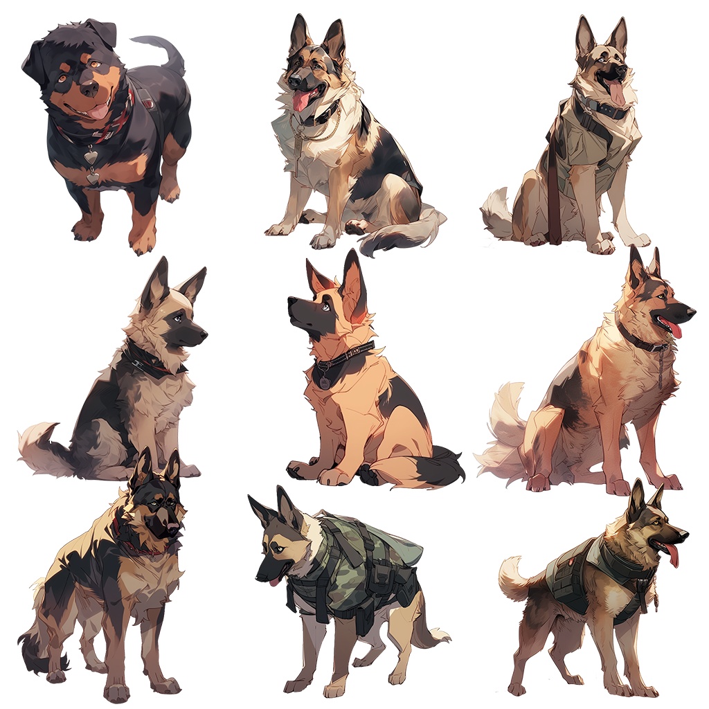 【透過素材】犬100枚(柴犬、ブルドッグ、ゴールデンレトリバー、プードル、ジャーマン・シェパード、シベリアン・ハスキー、ヨークシャーテリア)