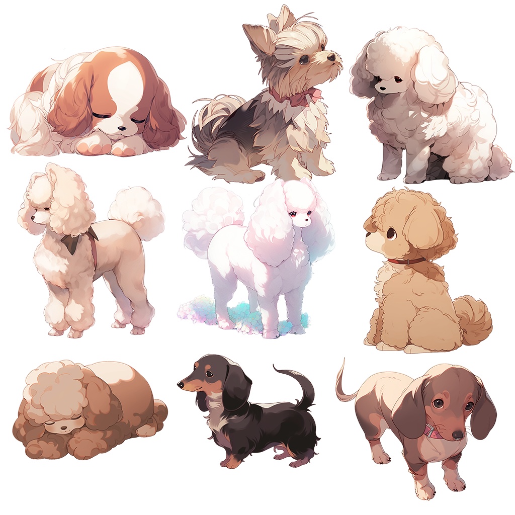 【透過素材】犬100枚(柴犬、ブルドッグ、ゴールデンレトリバー、プードル、ジャーマン・シェパード、シベリアン・ハスキー、ヨークシャーテリア)