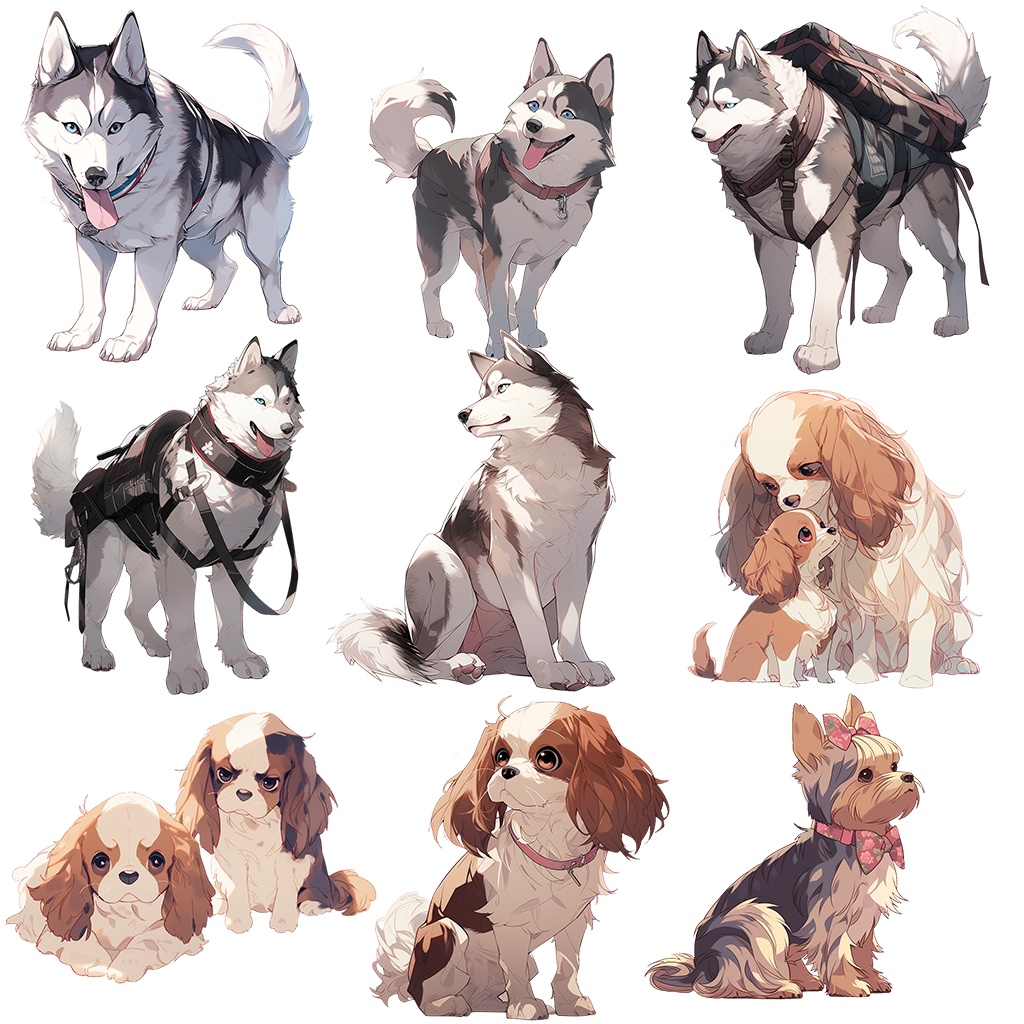 【透過素材】犬100枚(柴犬、ブルドッグ、ゴールデンレトリバー、プードル、ジャーマン・シェパード、シベリアン・ハスキー、ヨークシャーテリア)