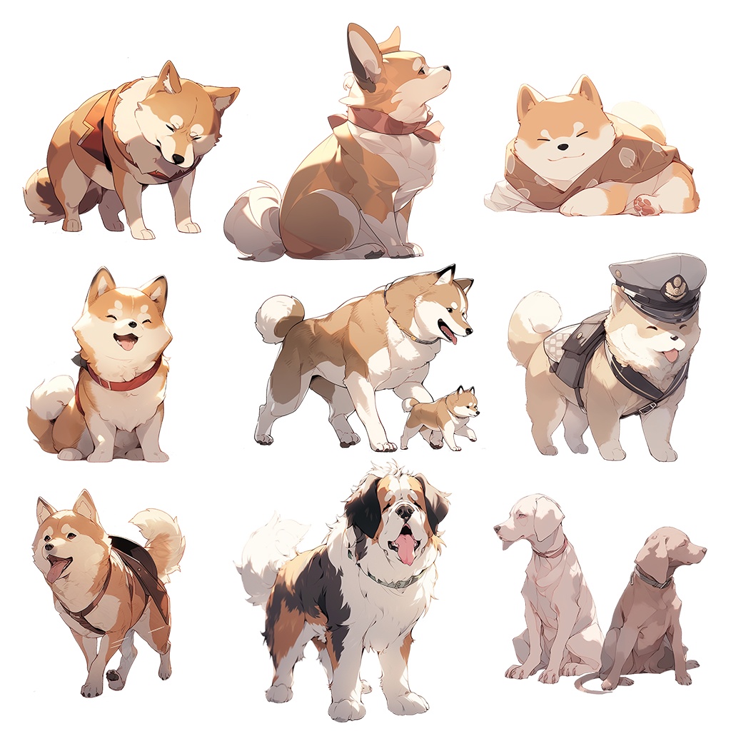 【透過素材】犬100枚(柴犬、ブルドッグ、ゴールデンレトリバー、プードル、ジャーマン・シェパード、シベリアン・ハスキー、ヨークシャーテリア)