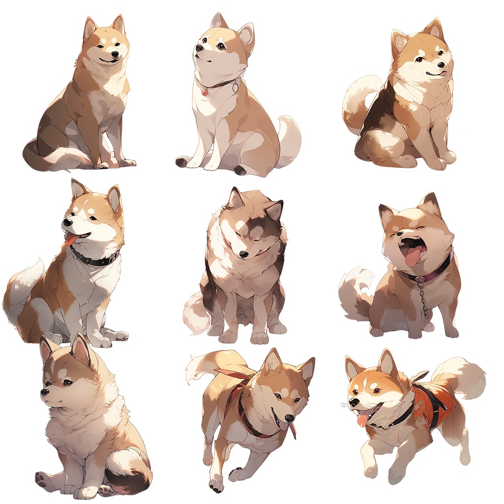 【透過素材】犬100枚(柴犬、ブルドッグ、ゴールデンレトリバー、プードル、ジャーマン・シェパード、シベリアン・ハスキー、ヨークシャーテリア)