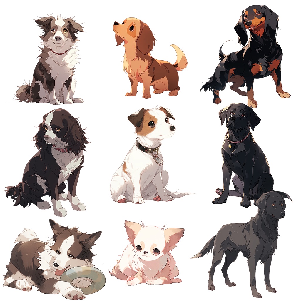 【透過素材】犬100枚(柴犬、ブルドッグ、ゴールデンレトリバー、プードル、ジャーマン・シェパード、シベリアン・ハスキー、ヨークシャーテリア)