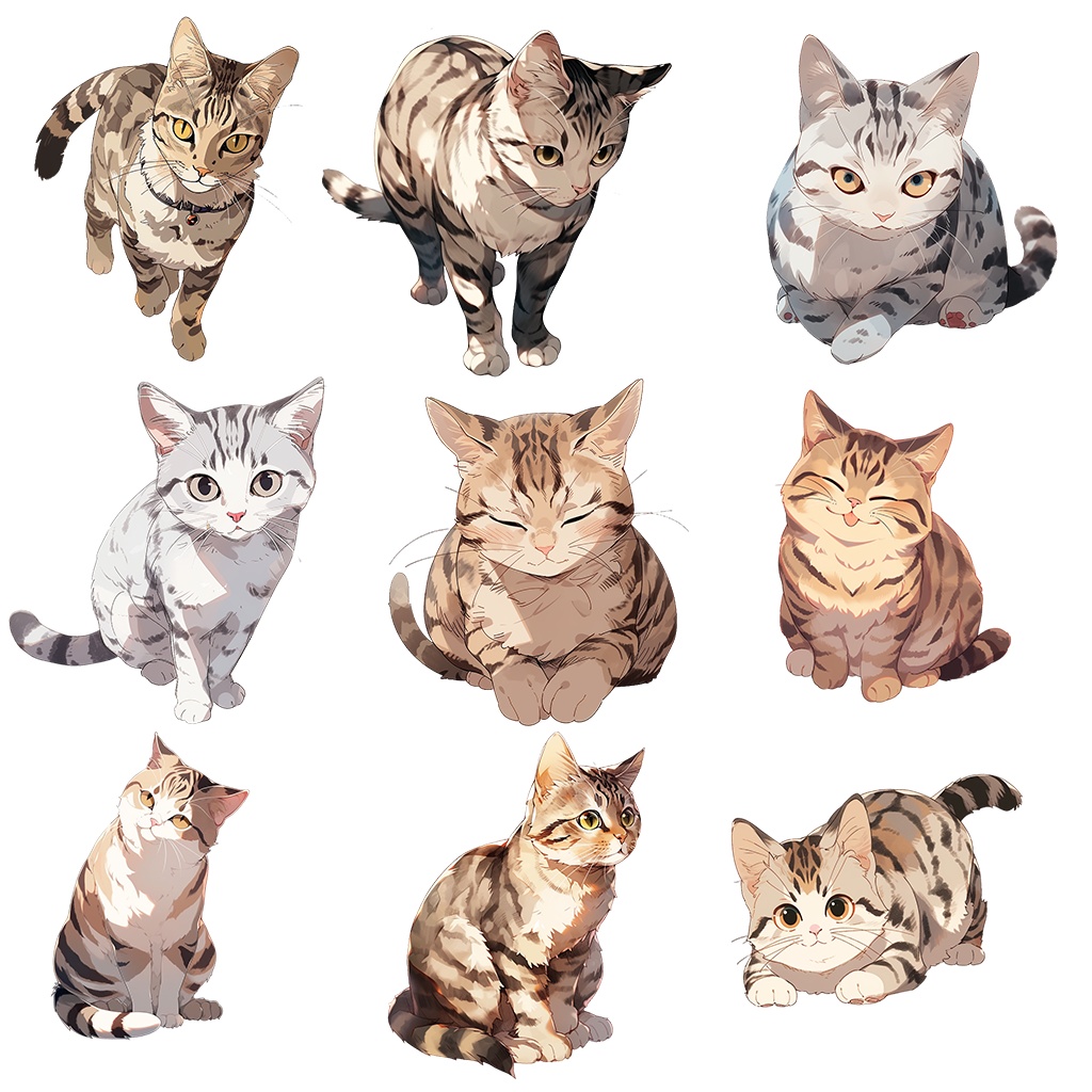 【透過素材】猫100枚+61枚(スコティッシュフォールド、アメリカンショートヘア、ロシアンブルー、ベンガル、マンチカン、スフィンクス、トラ猫)