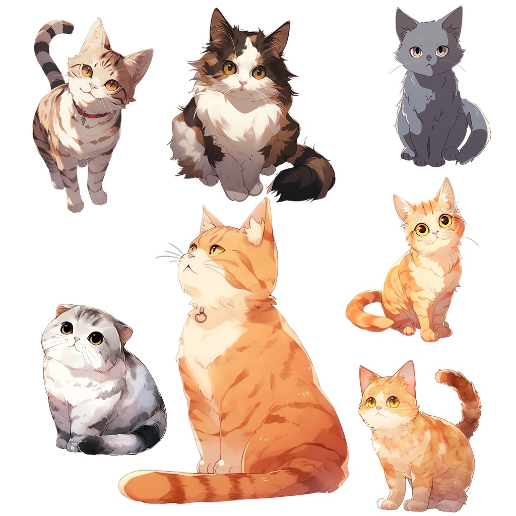 【透過素材】猫100枚+61枚(スコティッシュフォールド、アメリカンショートヘア、ロシアンブルー、ベンガル、マンチカン、スフィンクス、トラ猫)