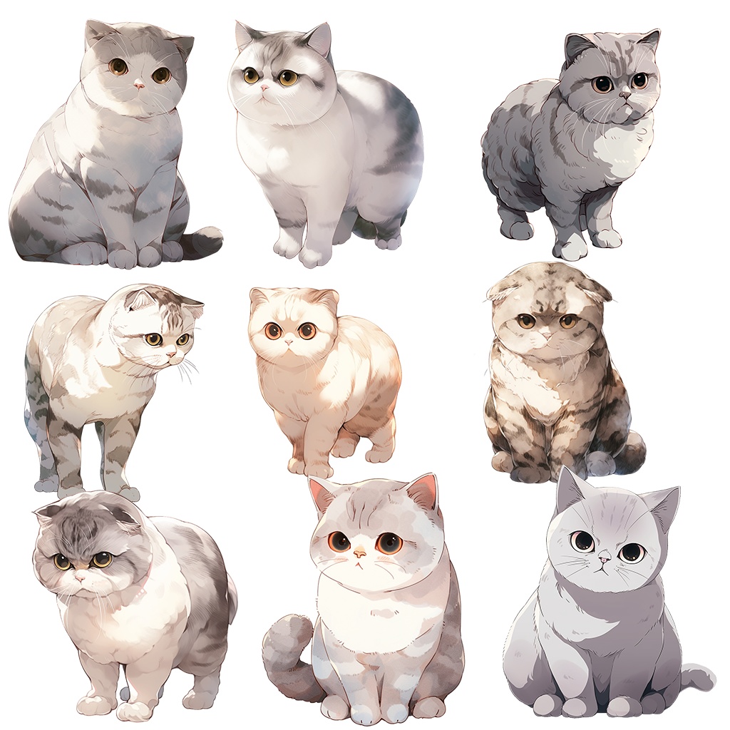 【透過素材】猫100枚+61枚(スコティッシュフォールド、アメリカンショートヘア、ロシアンブルー、ベンガル、マンチカン、スフィンクス、トラ猫)