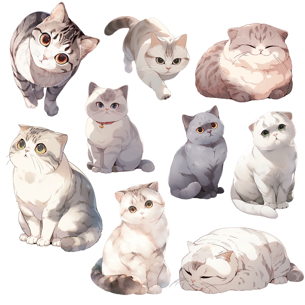 【透過素材】猫100枚+61枚(スコティッシュフォールド、アメリカンショートヘア、ロシアンブルー、ベンガル、マンチカン、スフィンクス、トラ猫)