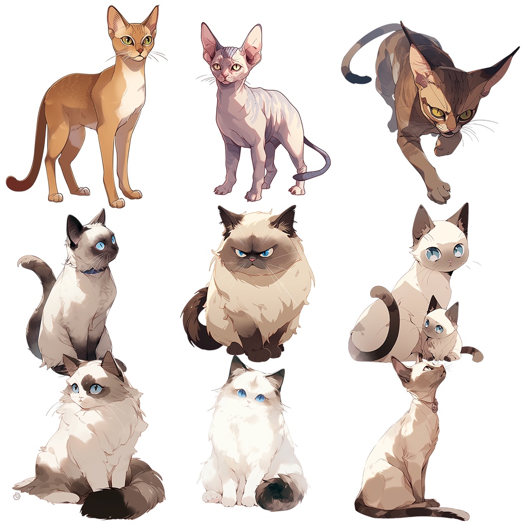 【透過素材】猫100枚+61枚(スコティッシュフォールド、アメリカンショートヘア、ロシアンブルー、ベンガル、マンチカン、スフィンクス、トラ猫)