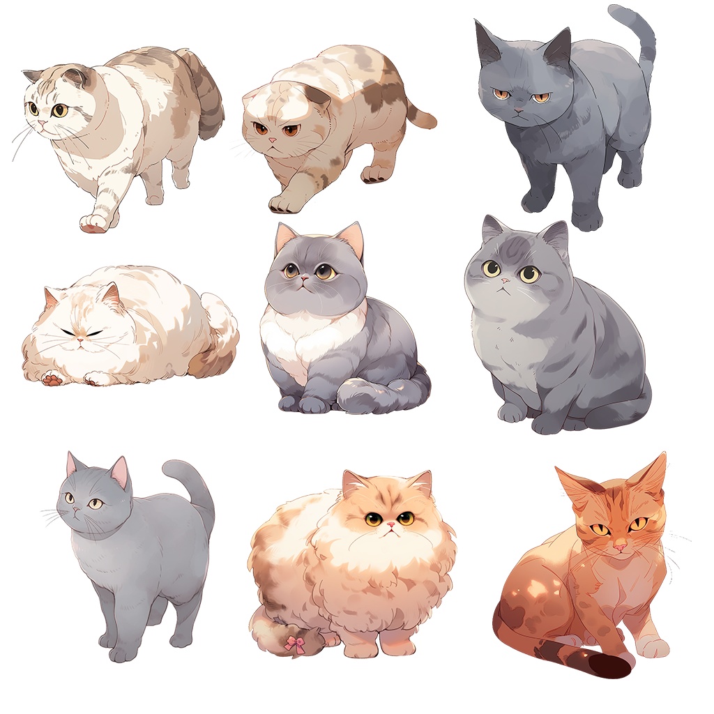 【透過素材】猫100枚+61枚(スコティッシュフォールド、アメリカンショートヘア、ロシアンブルー、ベンガル、マンチカン、スフィンクス、トラ猫)