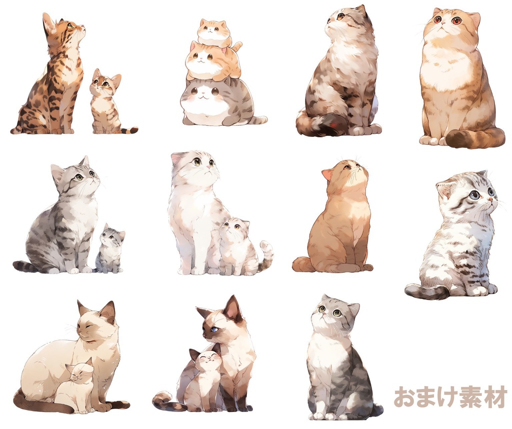【透過素材】猫100枚+61枚(スコティッシュフォールド、アメリカンショートヘア、ロシアンブルー、ベンガル、マンチカン、スフィンクス、トラ猫)