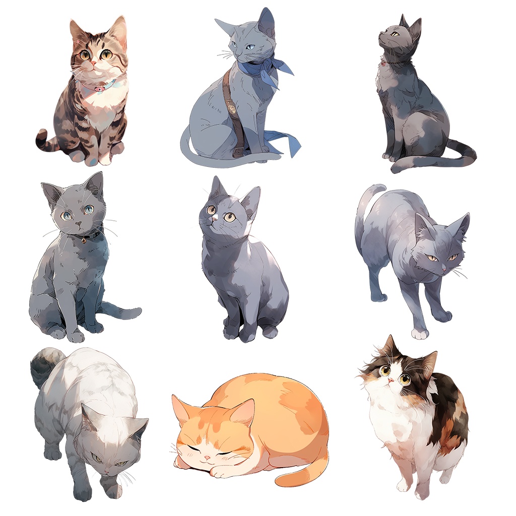 【透過素材】猫100枚+61枚(スコティッシュフォールド、アメリカンショートヘア、ロシアンブルー、ベンガル、マンチカン、スフィンクス、トラ猫)