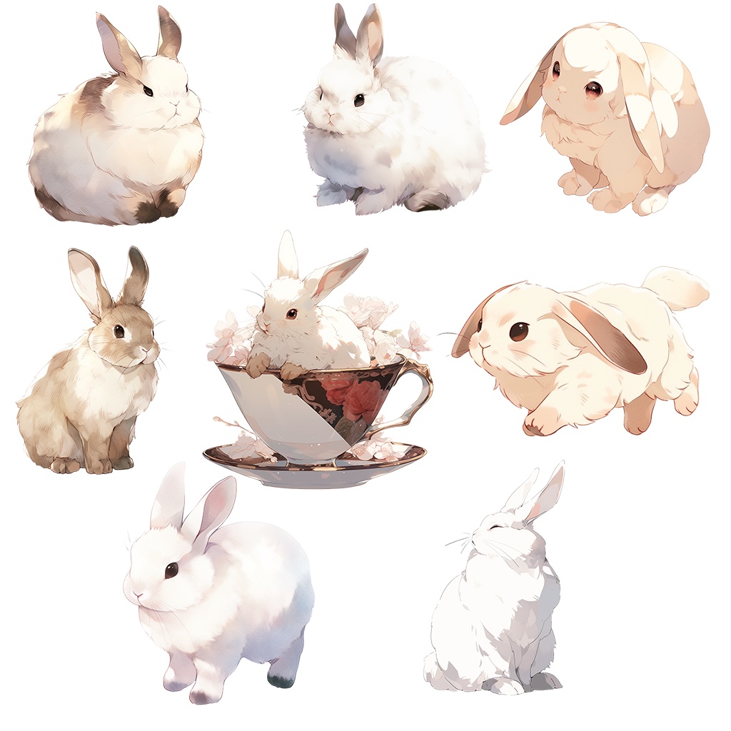 【透過素材】小動物100枚(うさぎ、ハムスター、モルモット、チンチラ、デグー、プレーリードッグ、リス、ミーアキャット、ミニブタ、ヒヨコ)