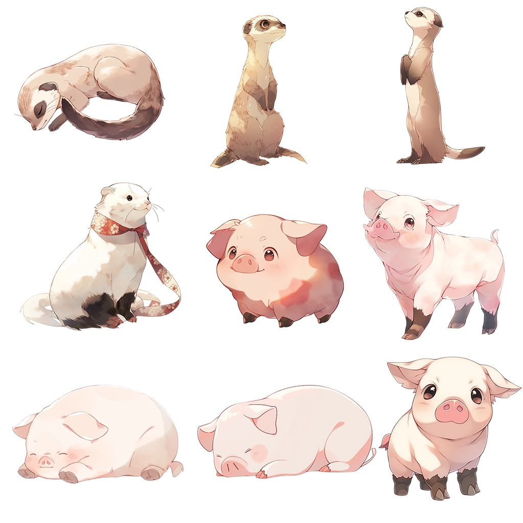 【透過素材】小動物100枚(うさぎ、ハムスター、モルモット、チンチラ、デグー、プレーリードッグ、リス、ミーアキャット、ミニブタ、ヒヨコ)