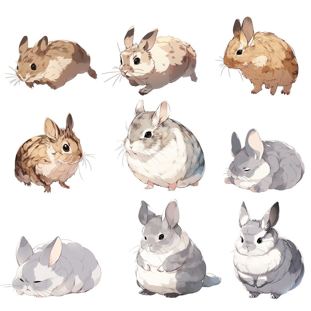 【透過素材】小動物100枚(うさぎ、ハムスター、モルモット、チンチラ、デグー、プレーリードッグ、リス、ミーアキャット、ミニブタ、ヒヨコ)