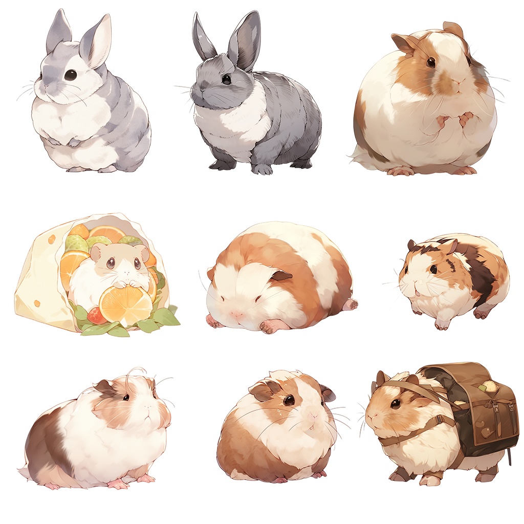 【透過素材】小動物100枚(うさぎ、ハムスター、モルモット、チンチラ、デグー、プレーリードッグ、リス、ミーアキャット、ミニブタ、ヒヨコ)