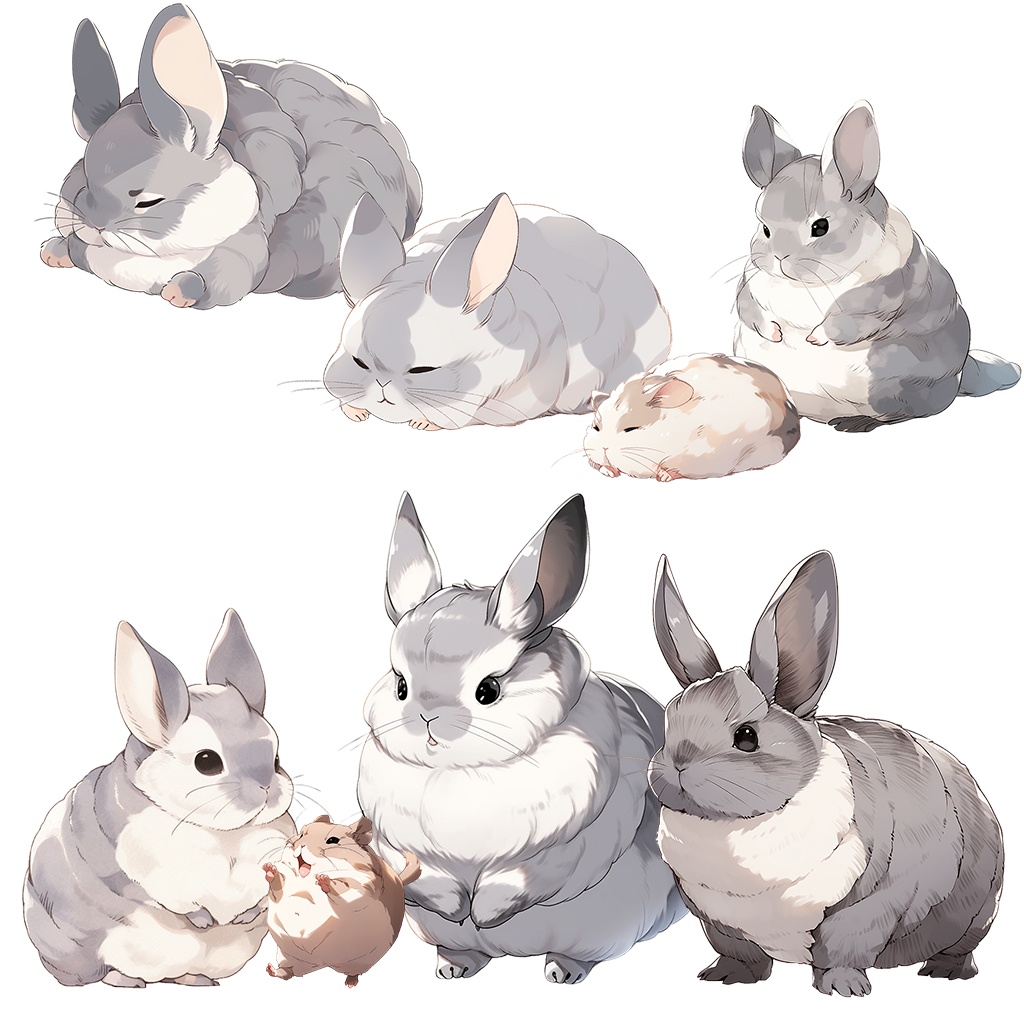 【透過素材】小動物100枚(うさぎ、ハムスター、モルモット、チンチラ、デグー、プレーリードッグ、リス、ミーアキャット、ミニブタ、ヒヨコ)