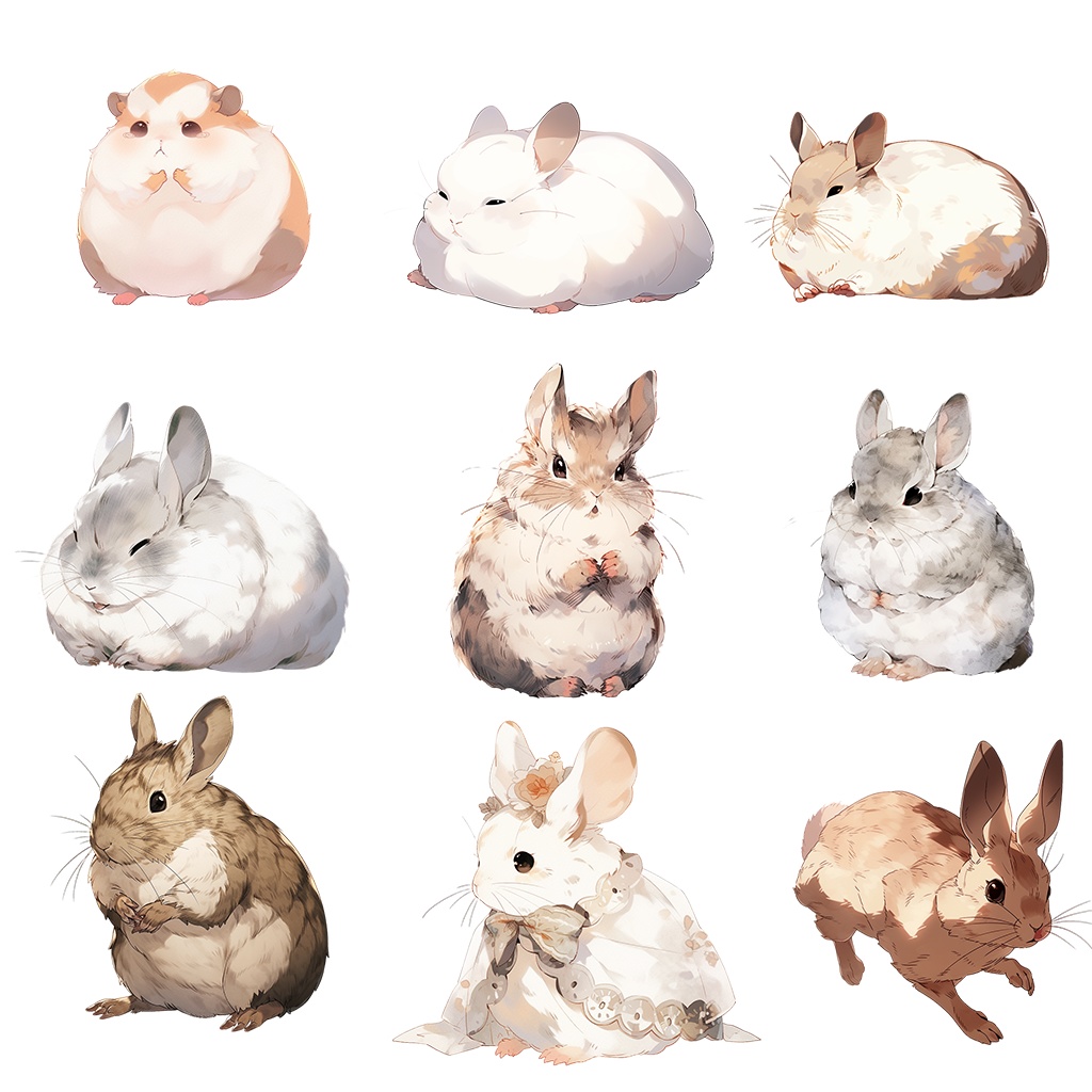 【透過素材】小動物100枚(うさぎ、ハムスター、モルモット、チンチラ、デグー、プレーリードッグ、リス、ミーアキャット、ミニブタ、ヒヨコ)