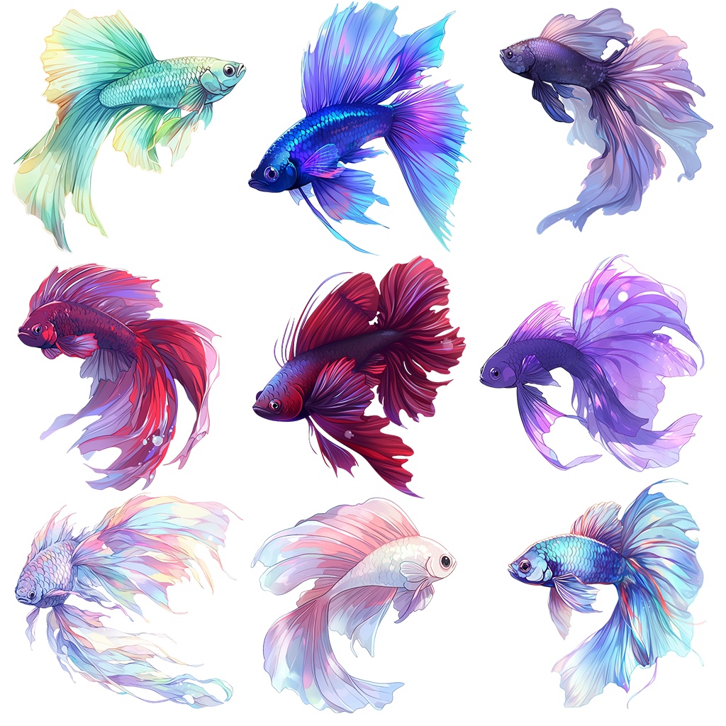 【透過素材】熱帯魚・ベタ50枚(闘魚、トウギョ、Betta Fish)