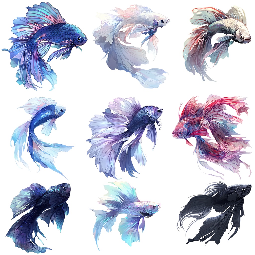 【透過素材】熱帯魚・ベタ50枚(闘魚、トウギョ、Betta Fish)